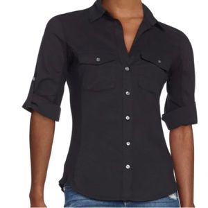 Black James Perse three-quarter sleeve button down shirt size 0 (xs)